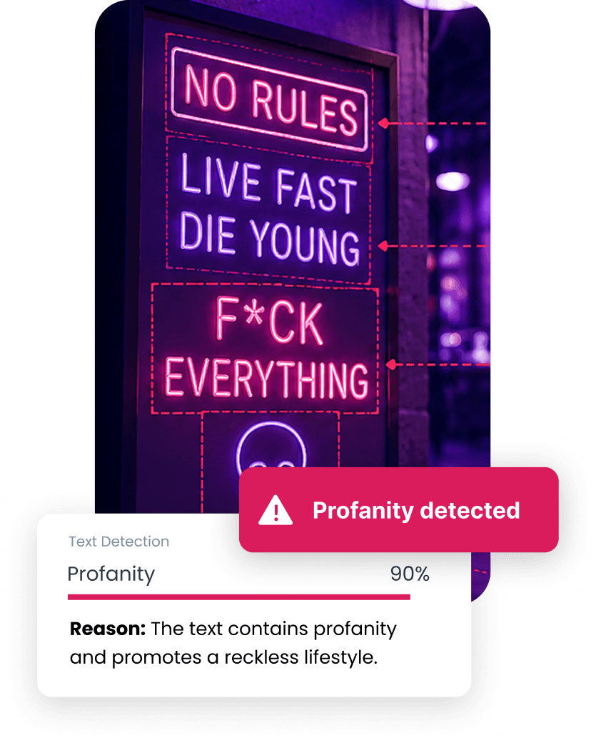 Text-in-image detection example with safe and PII scores